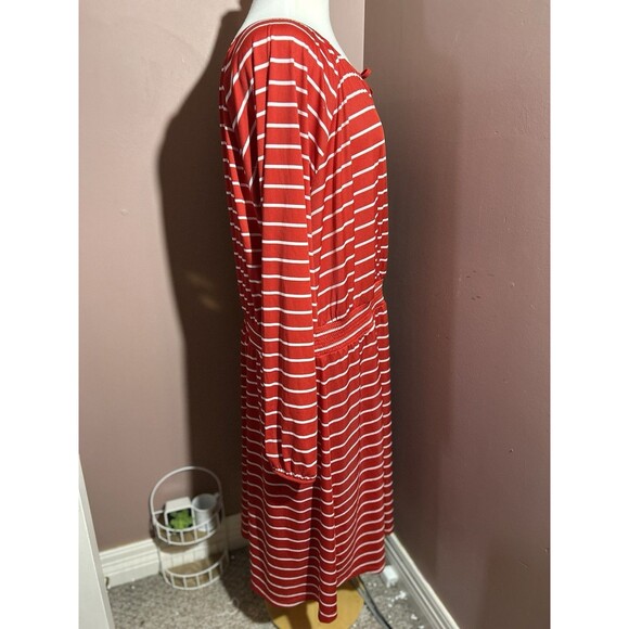 LuLaRoe Jody Dress Womens 2XL Long Sleeve Peasant Smocked Waistband Red Stripes - Picture 6 of 11